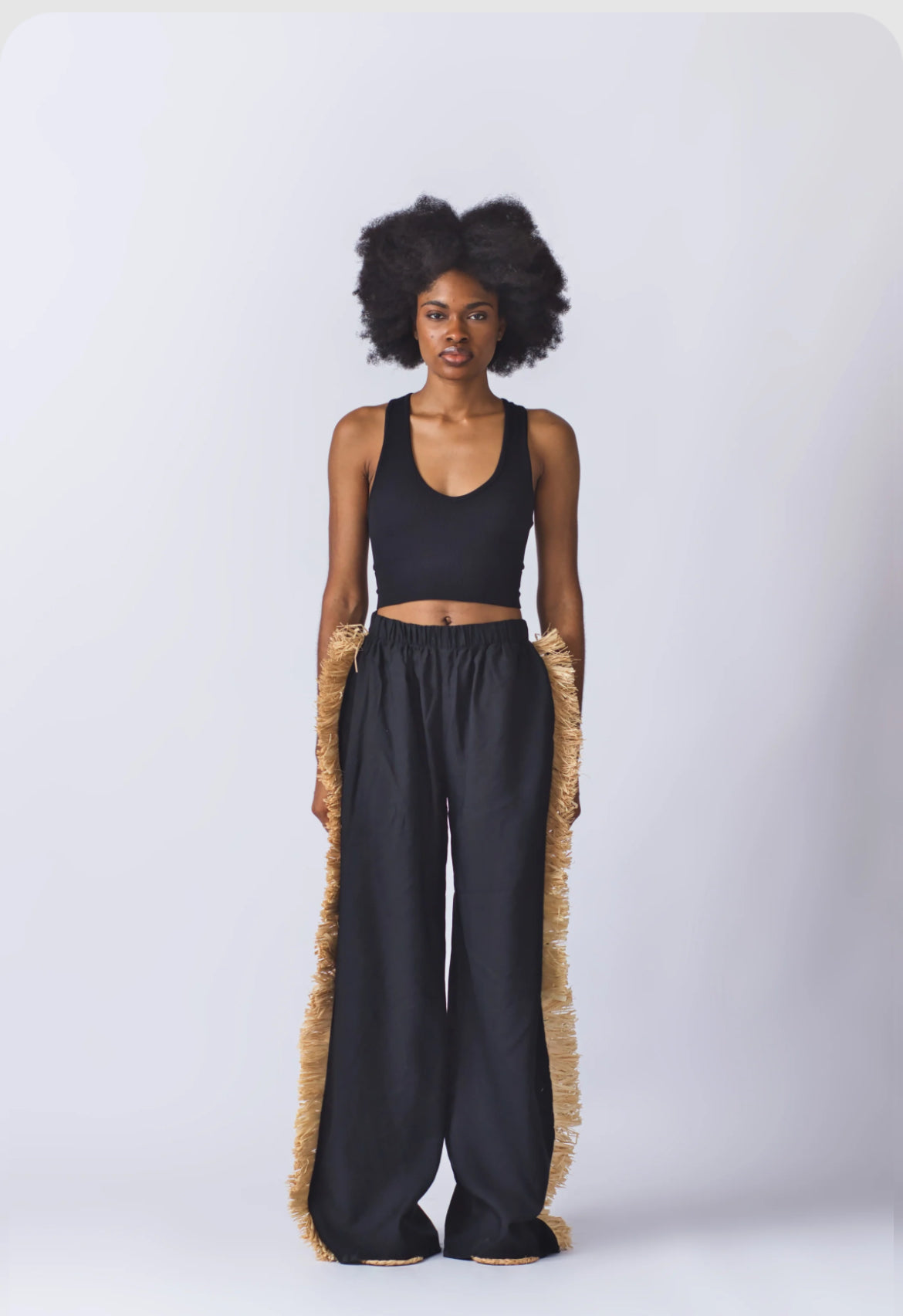 EKI KERE Raffia Trim Linen Pants