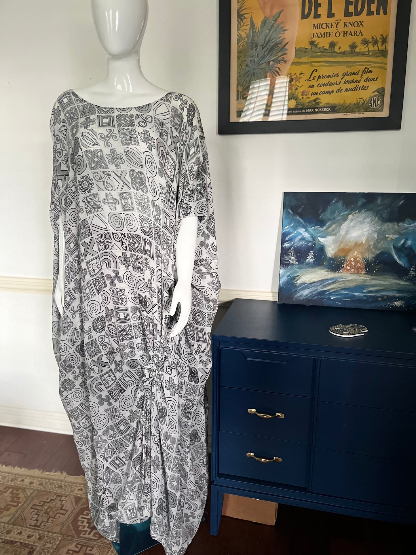 ITUEN BASI Black and White Arewa Motif Kaftan