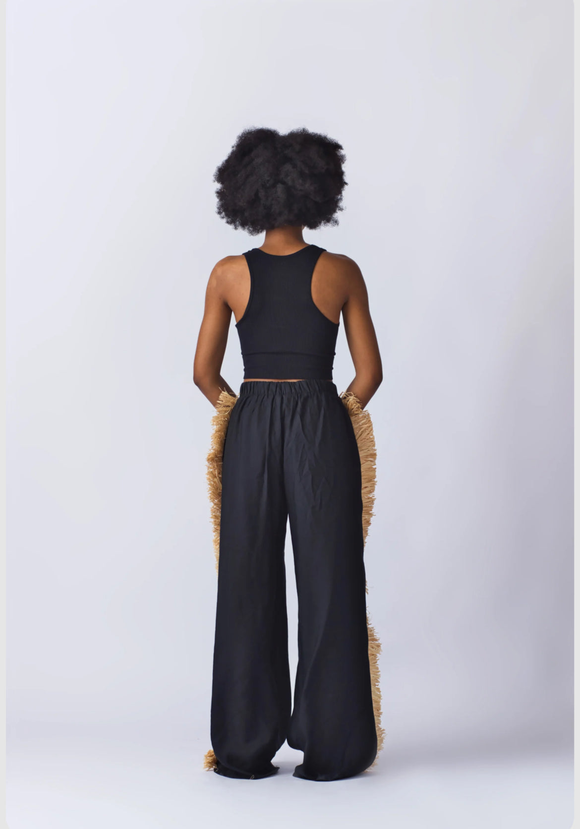 EKI KERE Raffia Trim Linen Pants