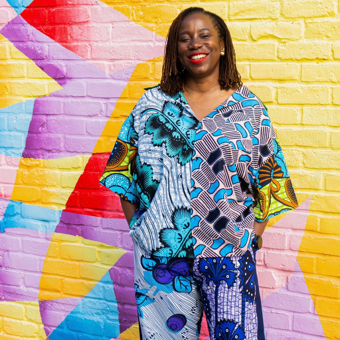 TZAR STUDIO African Print Ankara Pant Suit – Blue Two-Piece Set for Women