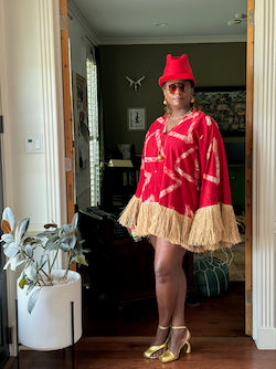 EKI KERE Red with Red Raffia Doll Mini Dress