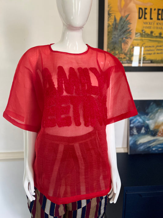 ITUEN BASI Red Family Meeting Organza top with embroidery