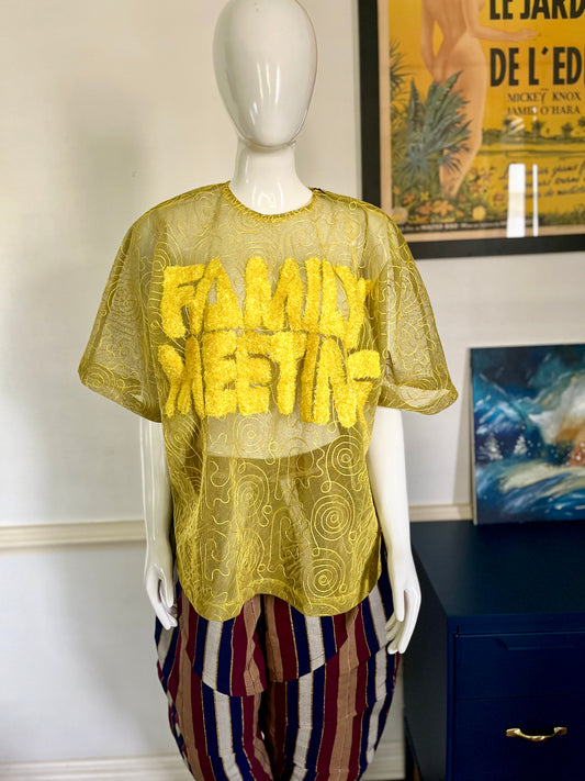 ITUEN BASI Yellow Family Meeting Organza top with embroidery