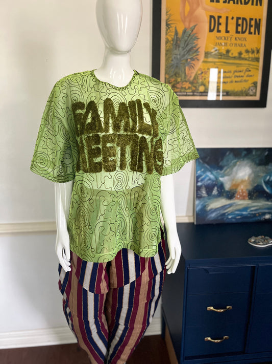 ITUEN BASI Green Family Meeting Organza top with embroidery