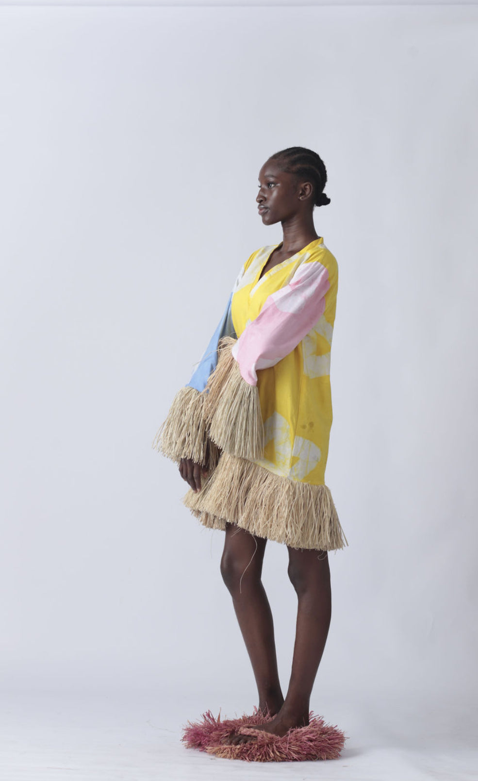 EKI KERE Yellow Multicolor Raffia Doll Mini Dress