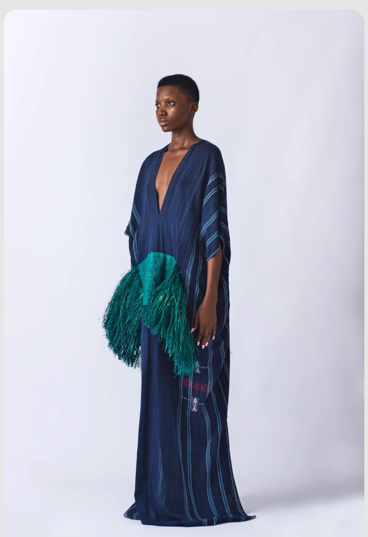 EKI KERE Blue Raffia Kaftan Dress