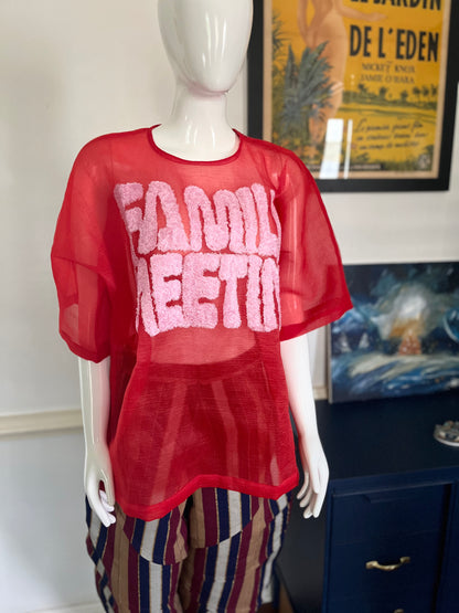 ITUEN BASI Red Family Meeting Organza top with embroidery