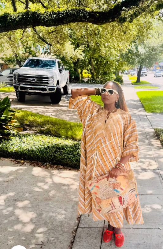 ITUEN BASI Asooke Midi Kaftan with Tassel Ropes