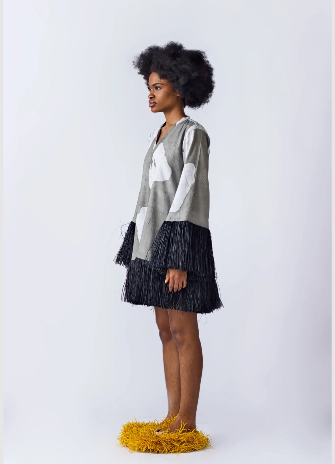 EKI KERE Grey Raffia Doll Mini Dress