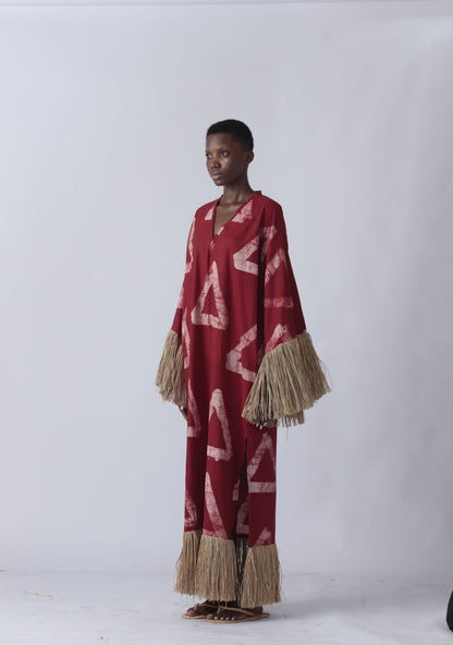 EKI KERE Red Raffia Doll Midi Dress