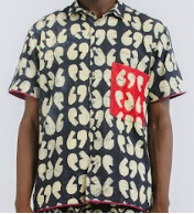 OBIDA 69 Cream and Navy with Embroidery Short Sleeve Shirt