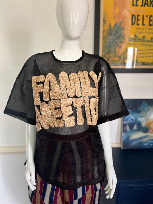 ITUEN BASI Black Family Meeting Organza top with embroidery
