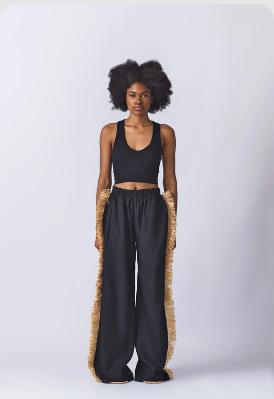 EKI KERE Raffia Trim Linen Pants