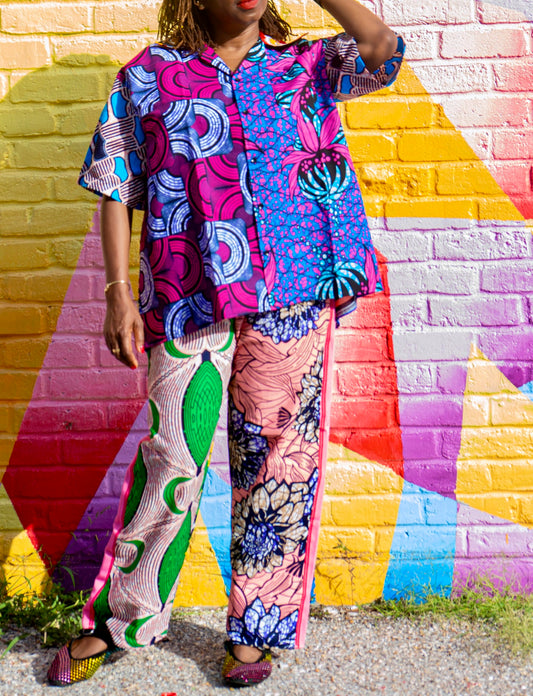 TZAR STUDIO African Print Ankara Pant Suit – Pink Two-Piece Set for Women