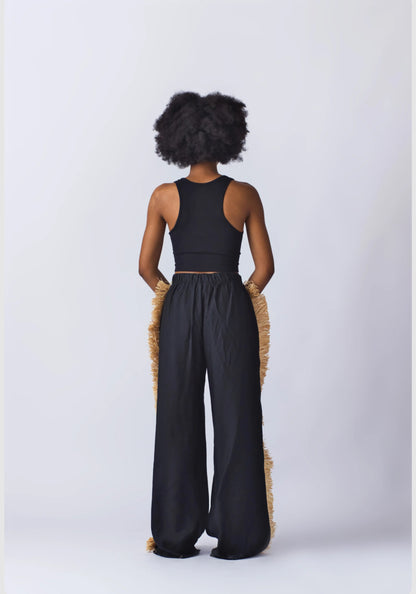 EKI KERE Raffia Trim Linen Pants