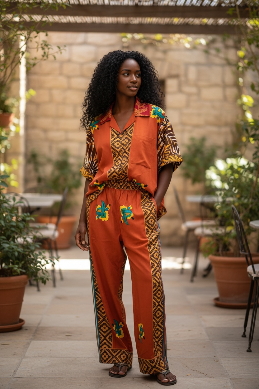 TZAR STUDIO African Print Ankara Pant Suit – Mixed Print Two-Piece Set for Women