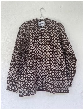 OBIDA Saro Dark Brown and White with Embroidery Long Sleeve Shirt